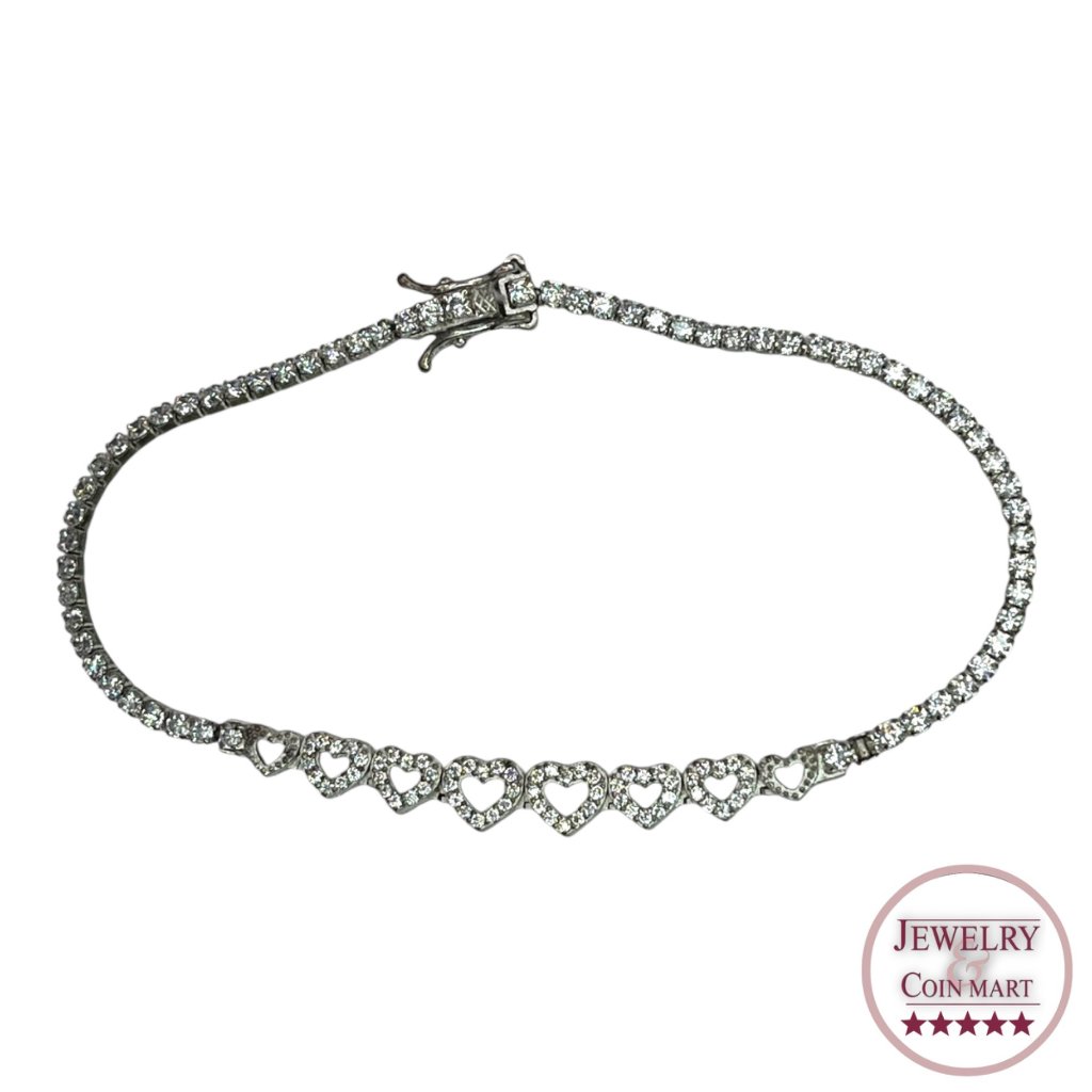925 Sterling Silver Fas Heart Cubic Zirconia Tennis Bracelet Love Classic